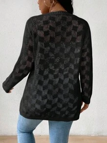 Franclia Pull Transparent À Manches Longues Et Grande Taille D'une Couleur Unie, Adapté Au Printemps - Noir - Voir 2
