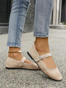 2025 Autumn Women's Vintage Buckle Strap Soft Sole Flat Shoes,Ballet Flats, Mary Janes - Beige - View 4