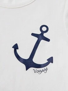 Cozy Pixies Baby Boy's Comfortable Anchor Pattern Round Neck T-Shirt And Casual Shorts Set