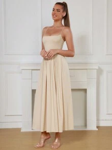 Vestido Maxi Midi Con Pliegues Y Cruzado En El Dorso - Albaricoque - Ver 4