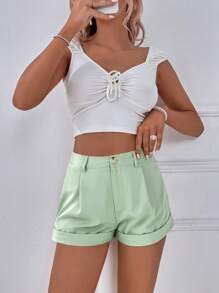 Chiquease Shorts Casuales de Verano para Mujer con Dobladillo y Pliegues