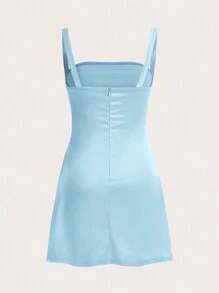 SHEIN Qutie Vestido Azul De Satén De Tirantes Finos Para Mujer - Celeste - Ver 2