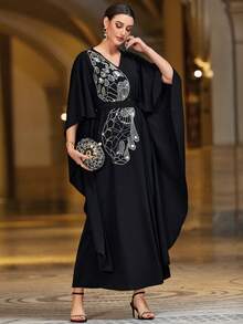 Al Najma 蝴蝶和重負荷設計的土耳其長袍,具有美感 - 黑色 - 查看 3