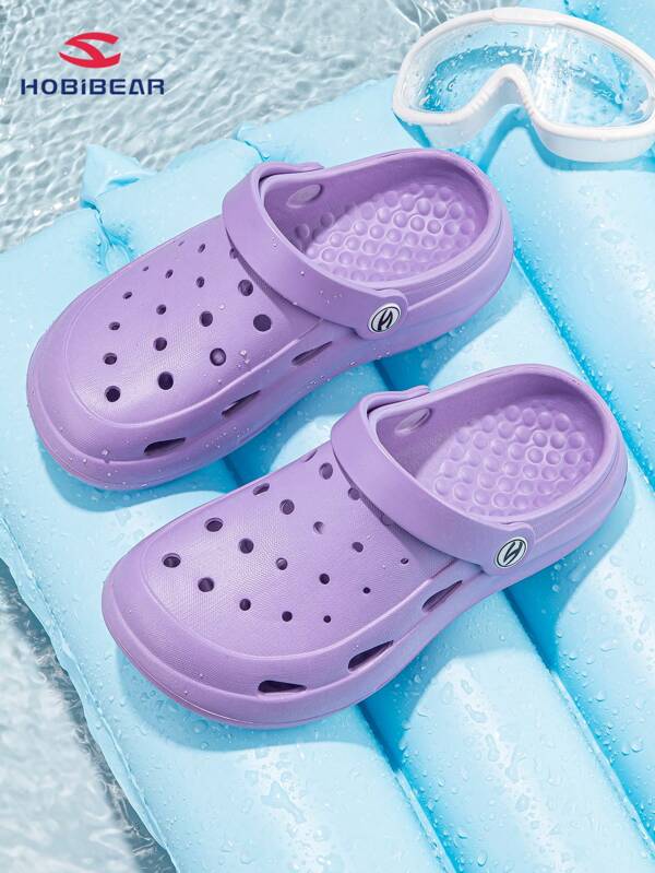 1 Pair HOBIBEAR Kid's Soft & Comfortable Purple Hollow Wooden Clogs, Fashion Sports Sandals Summer Beach Shoes For Girls