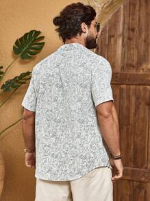 SHEIN Manfinity RSRT Nam Hoa In Ngắn tay Nhiệt đới In Thực vật Áo sơ mi - màu xanh lá - Xem 2