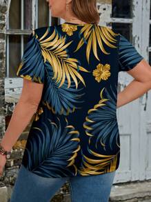 EMERY ROSE Kaos Ukuran Plus Tropis Casual - Biru - View 2