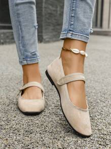 2025 Autumn Women's Vintage Buckle Strap Soft Sole Flat Shoes,Ballet Flats, Mary Janes - Beige - View 5