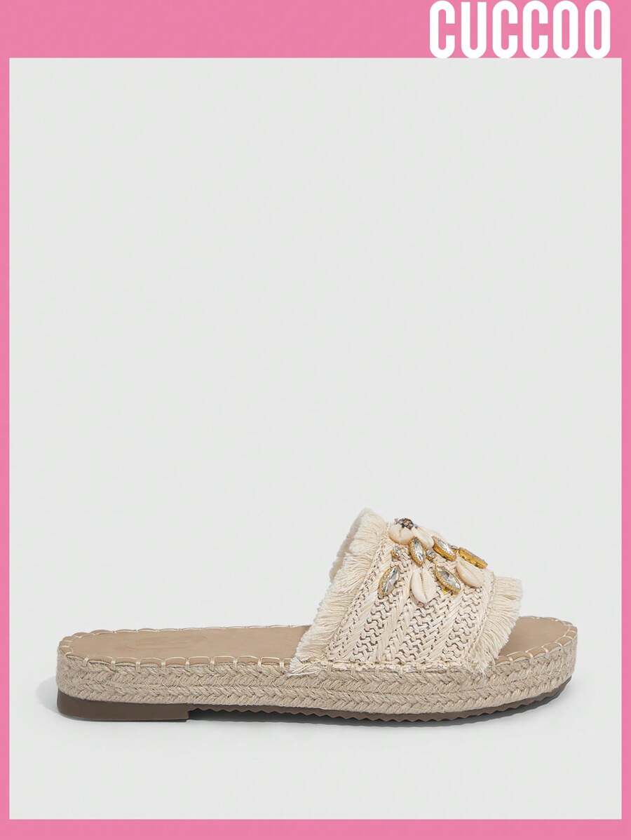 Styleloop Woman Shoes Woven Beach Shell & Bead Sewing Flat Sandals For