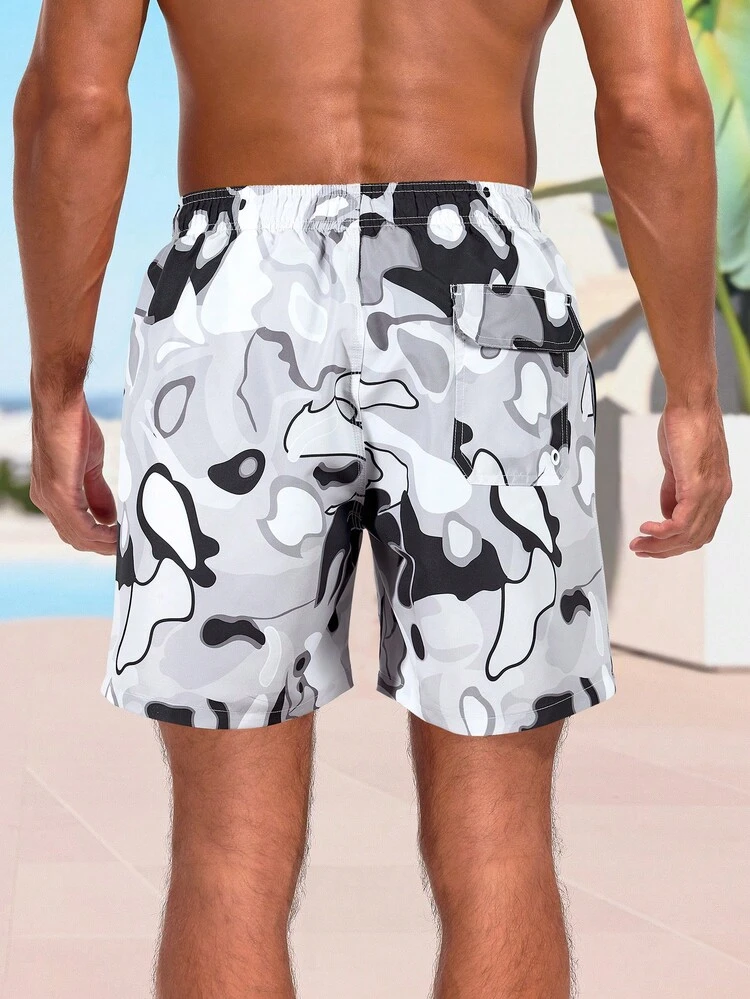 Men's Stylish Printed Drawstring Beach Shorts For Summer