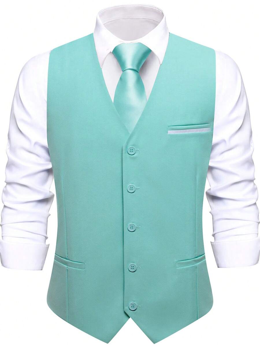 Chaleco De Traje Para Hombre unicolor Adecuado Para El Trabajo Y Para El Uso En Fiestas - verde menta - Ver 1