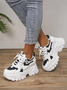 2023 Spring/Autumn Women's Chunky Sneakers, Breathable Mesh Design With Increased Height, Multi-Functional Casual Sports Shoes. - Black - View 4