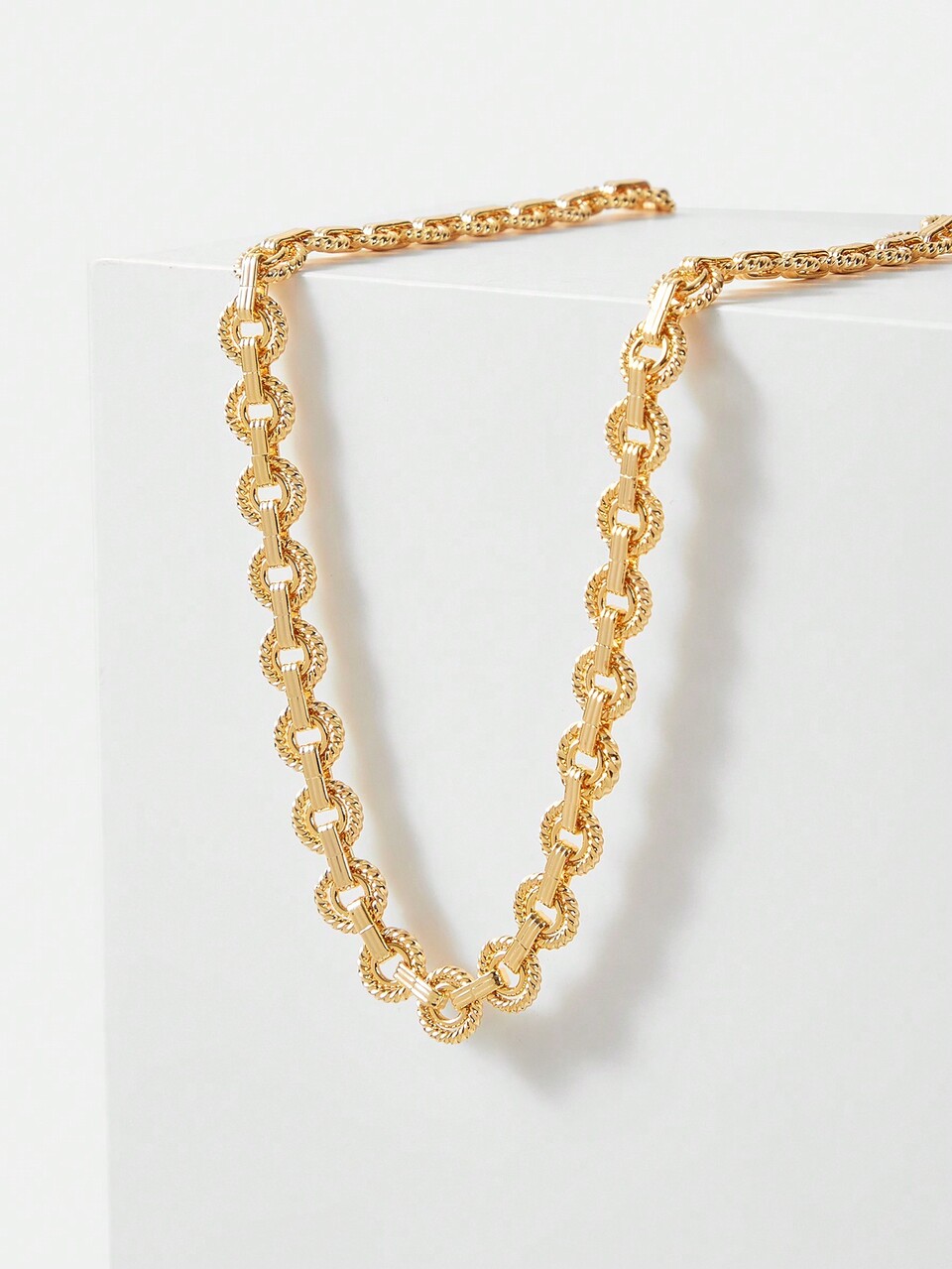 18K GOLD PLATED DOUBLE CIRCLE PENDANT PERSONALIZED HANDMADE SPLICED CHAIN NECKLACE