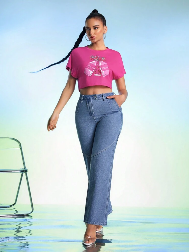 BARBARA DOMINGUES Jeans rectos de cintura alta de diseñador para mujer con diseño de parches, ideales para otoño, invierno, vacaciones y festividades - Celeste - Añade 6