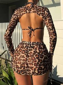 Swim SXY 2pcs Women Leopard Print Bikini Set, Random Print Summer