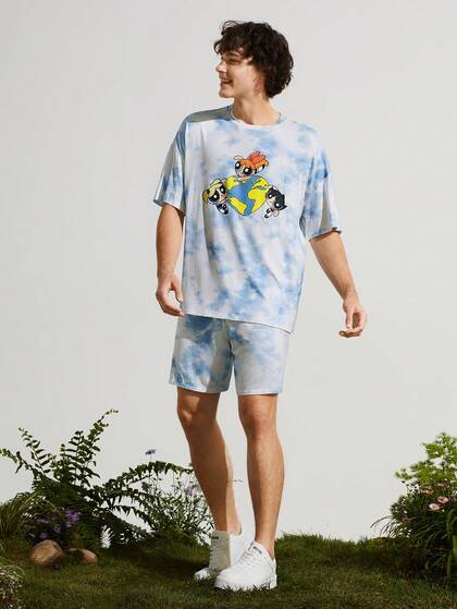 Earth Day Fanverse Picks Conjunto De Playera Y Pantalón Corto Para Hombre Con Estampado De Caricaturas Y Tie Dye En Hombros Caídos