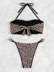 SHEIN Swim 女士打印拼接泳衣套裝,隨機,夏季海灘,性感比基尼套裝 - 彩色 - 查看 8