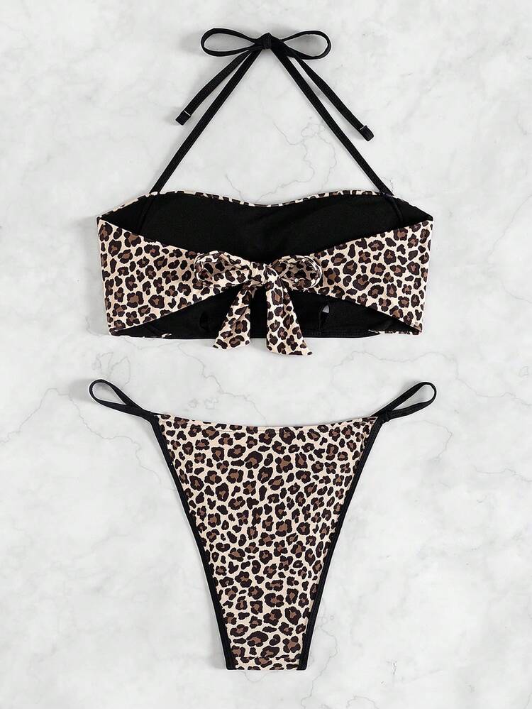 Ladies' Printed Splice Swimwear Set, Random, Summer Beach, Sexy Bikini Set