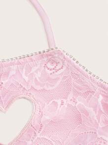 Sweetina Y2k Summer Pink Slim Fit Heart-Shaped Hollow Out, Rhinestone Trim, Lace Fabric Halter Neck Dress,Spring Outfits,Concert Outfits,Prom Dress