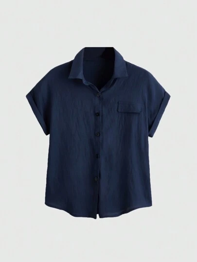 Chemise à boutons unicolore, col court, Top pour l'école