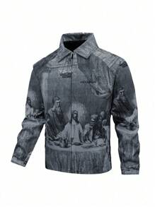 Manfinity LEGND Men's Digital Print Jacket - Dark Grey - View 1