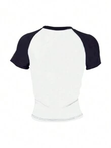 INAWLY Kleurblok Tekst Geprint Slank Croptop