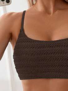 SHEIN Swim Women's Textured Spaghetti Straps Bikini Set, Ideal For Summer Beach Vacation