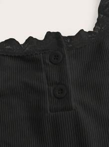 Sweetra 女士簡單純色鈕扣裝飾蕾絲修邊背心上衣 - 黑色 - 查看 5