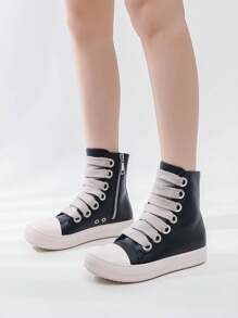 Alan Vincent Black Boots 2025 New Style Women Boots High-Top Women Lace-Up Zip Flat Boots Party Shoes For Women Daily Wear Ladies Shoes Casual And Versatile Fashion Sneakers Cute Boots