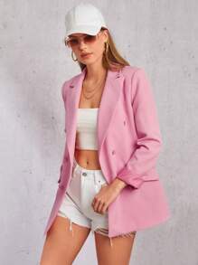 EURMUSE Double Breasted Flap Detail Blazer - Baby Pink - View 3