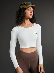 In My Nature 女性字母印花長袖短上衣戶外t恤 - 白色 - 查看 6