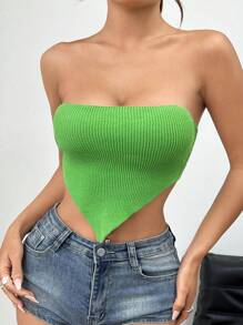 SHEIN EZwear Casual Classic Staple Strapless Knitted Top - Green - View 3