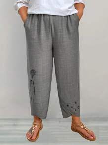 EMERY ROSE 大码女式莲花印花优雅锥形裤 灰色裤子 灰色裤子 日系裤子 女式方裤 女式方裤 - 灰色 - 查看 5