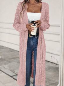 SHEIN LUNE Leisure Open Front Longline Cardigan Fall Winter Cloth For Women - Baby Pink - View 5