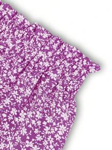 Women's Ditsy Floral Layered Ruffle Elastic Waist Vacation Skirt Spring - Purple - View 3