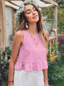 Breezaya Women's Sleeveless Ruffle Hem Solid Color Tank Top - Baby Pink - View 3