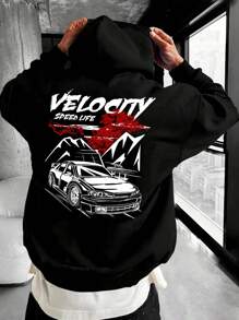 Manfinity EMRG Đen Dệt kim Nam Hoodie Với Đua xe Mẫu - màu đen - Xem 1