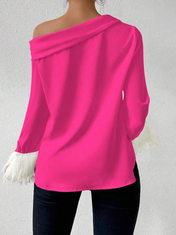 Asymmetric Collar Plaid Casual Shirt With Cuff