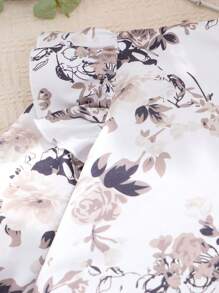 SHEIN Tween Girl Floral Print Ruffle Trim Top & Pants - Khaki - View 3