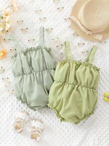 2pcs/Set Baby Girl Cute Ruffled Strap Bodysuit For Summer