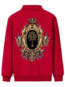 Men's Autumn Jacket, New Fashion Sports Casual Outdoor Running Zipper Hoodies, Retro European And American Street Wear, Crown, Buddha Tree Print