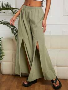 SHEIN EZwear 夏季休閒側邊分割萬用基本款女長褲