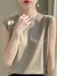 Débardeur Sans Manches À Col Rond De La Nouvelle Technologie Haut De Gamme Pour L'été, Haut De Réservoir À La Mode Pour Femme En Couleur Unie Printemps/été