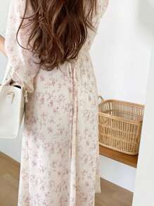 DAZY Women's Elegant Ditsy Floral Belted Pleated Dress,Ruffle,Fall Dress