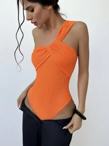 Aloruh Mùa cưới Thanh lịch Kỳ nghỉ In hoa Bộ đồ liền thân một bên vai, Hoàn hảo cho bữa tiệc - Màu Cam cháy - Xem 7