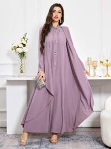 Al Najma 女式立领褶皱长袖阿拉伯朴素连衣裙