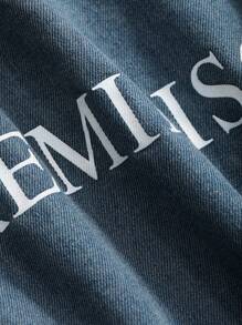 DAZY 字母印花垂肩短袖牛仔上衣 - 藍色 - 查看 7