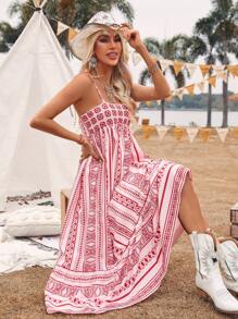 Breezaya Vestido De Línea A Sin Mangas Para Mujer Con Estampado Geométrico Y Cuello En V