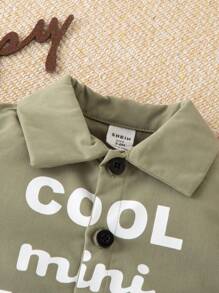 Baby Boy Fashionable Printed Plain Short Sleeve Shirt And Pants Set
