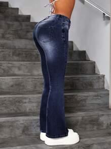 SHEIN PETITE Jeans de mezclilla acampanados con cremallera para mujer
