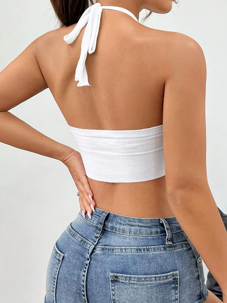 Ladies' Minimalist Casual Halter-Neck Knitted Top